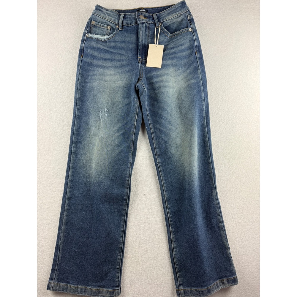 Flamingals XS Blue High Rise Wide Leg Distressed Denim Jeans 259036 QX